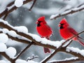 Two Cardinals together in the Snow Royalty Free Stock Photo