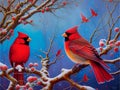 Two Cardinals together in the Snow Royalty Free Stock Photo