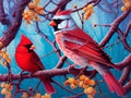 Two Cardinals together in the Snow Royalty Free Stock Photo