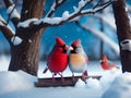 Two Cardinals together in the Snow Royalty Free Stock Photo