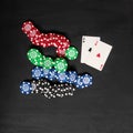 Two cards aces and chips, poker game Royalty Free Stock Photo