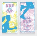 Two cards for jogging with running woman