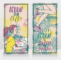 Two cards for jogging with running woman