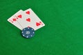 Two cards with a poker chip Royalty Free Stock Photo