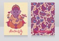 Two cards with sitting Lord Ganesha and paisley ornament