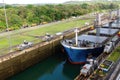 Two cargo ship transiting the Miraflores locks in the Panama Canal Royalty Free Stock Photo