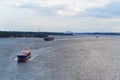 Two Cargo ships leaving harbor of Kiel, Germany Royalty Free Stock Photo