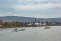 Two cargo ships on the river Rhine close to Neuwied, Germany Royalty Free Stock Photo