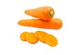 Two carrots with sliced on white background.