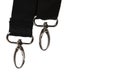 two carrying strap buckle carabiner white background