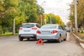 Two cars after a collision on the road