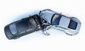 Two cars crashed in accident. Viewed from the top Royalty Free Stock Photo