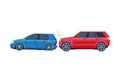 Two Cars Involved in Car Wreck, Auto Accident Flat Vector Illustration