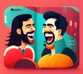 two cartonic men laughing while having friendly communication generative ai