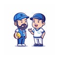 Cartoon baseball coaches discussing strategy against white backdrop Royalty Free Stock Photo