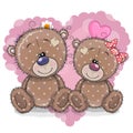 Two Cartoon Bears on a background of heart Royalty Free Stock Photo