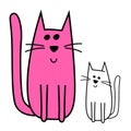 Two cartoon cats - pink mother with white kitty, contemporary design, vector