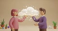 Two Cartoon Characters Sharing Digital Cloud Connection in Playful Setting Royalty Free Stock Photo