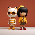 Minimalist 3d Cartoon Kids With Sunglasses And Carved Animal Figures