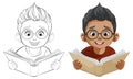 Two cartoon children reading colorful and outline Royalty Free Stock Photo