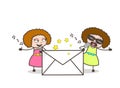 Two Cartoon Female Rock-Stars and Envelope Vector