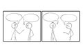 Two Cartoon Frames of Two Man Speaking With Empty or Blank Text or Speech Bubbles or Balloons Above