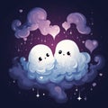 two cartoon ghosts on clouds