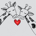 Two cartoon giraffes in love.