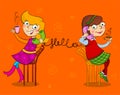 Two cartoon girls talking telephone Royalty Free Stock Photo