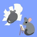 Two cartoon gray chinchillas artists, writer and painter