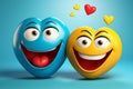Two cartoon hearts with cheerful faces, valentine's day concept Royalty Free Stock Photo