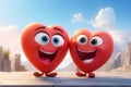 Two cartoon hearts with cheerful faces, valentine's day concept Royalty Free Stock Photo