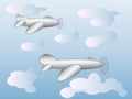 Two cartoon planes fly in the sky among the light clouds Royalty Free Stock Photo