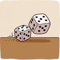 Two cartoon-style dice are depicted mid-roll on a flat surface. Each die is a cube with Royalty Free Stock Photo