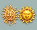 two cartoon sun and moon faces on a blue background Royalty Free Stock Photo