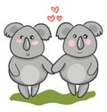 Two cartoon Koalas in love with each other vector or color illustration