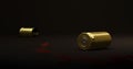 Two cartridge cases of a small caliber pistol lying at the crime scene next to bloodstains Royalty Free Stock Photo