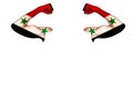 Two carved hands with a painted flag of Syria show muscles as a sign of strength, strength and readiness to fight on a white Royalty Free Stock Photo