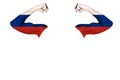 Two carved hands with a painted Russia flag show muscles as a sign of strength, strength and readiness to fight, on a white Royalty Free Stock Photo