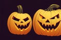 two carved pumpkins with faces on them Royalty Free Stock Photo