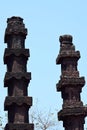 Two Carved Stone Pillars in an Ancient Hindu Temple Royalty Free Stock Photo