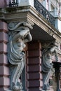Two caryatids adorn an old house in Kyiv Ukraine