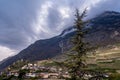 Two Castles in the mountain with the village in Switzerland