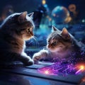 Two cat with sparkling purple light