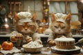 Two Cats in Chef Hats Baking a Cake Royalty Free Stock Photo