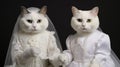 two cats in wedding dresses generated by AI tool