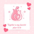 Two cats hug kiss valentine card love text icon