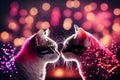 Two cats are kissing. Beautiful light, bokeh effect. Valentine& x27;s Day, love. Couple, relationship. Postcard, greeting Royalty Free Stock Photo