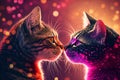 Two cats are kissing. Beautiful light, bokeh effect. Valentine's Day, love. Couple, relationship. Postcard, greeting Royalty Free Stock Photo