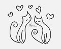 Two cats in love couple hearts fly purr